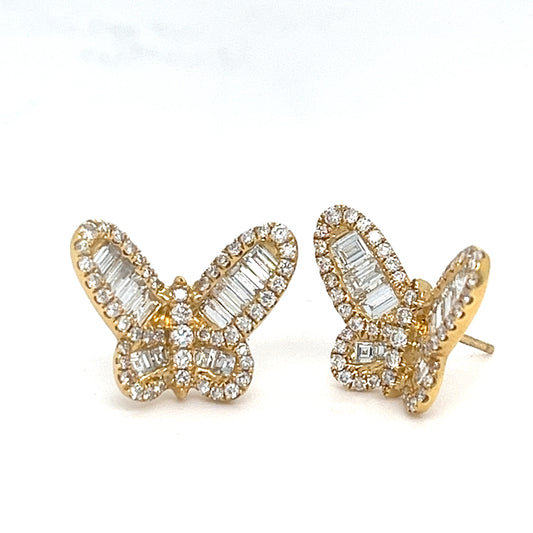 Large 3/4 inch Gold Butterfly diamond earrings